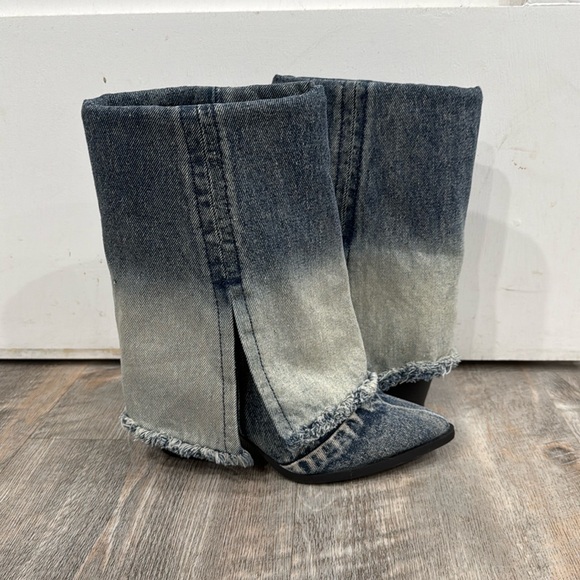 wild fable Shoes - Target Wild Fable Blue Denim Jean Western Cowboy Zipper Fringe Boots Size 8
